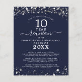 Budget Class Reunion Navy Blue Stars Uitnodiging (Voorkant)