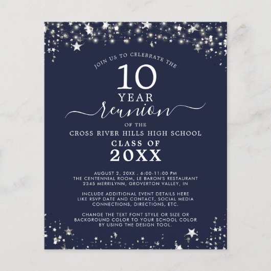 Budget Class Reunion Navy Blue Stars Uitnodiging (Voorkant)