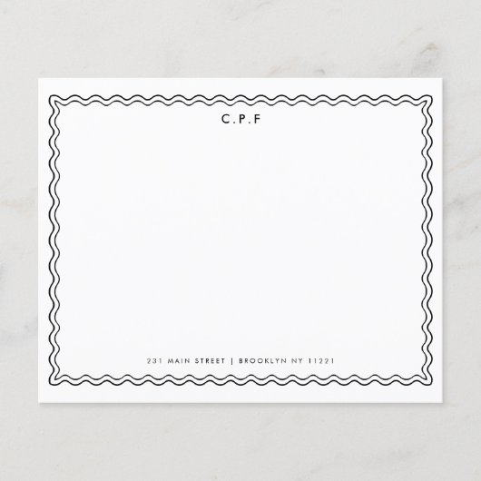 Budget Classic 3 Monogram Wave Border Note Card (Voorkant)