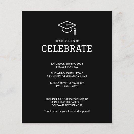 Budget Classic Afstuderen Uitnodiging met Foto (Achterkant)