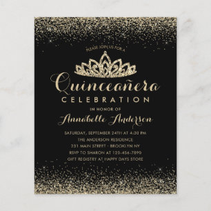 Budget Classic Black Gold Quinceañera Tiara Invite