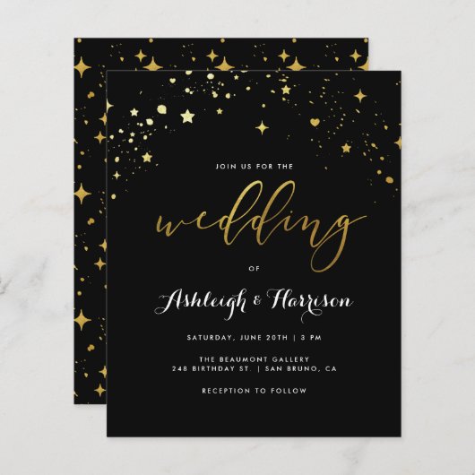 Budget Classic Black & Gold Star Confetti Wedding (Voorkant / Achterkant)