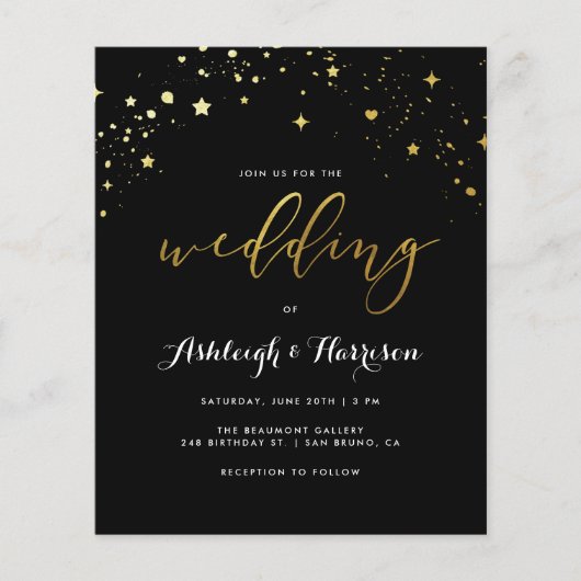 Budget Classic Black & Gold Star Confetti Wedding (Voorkant)