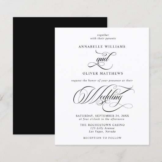 Budget Classic Black & White Wedding Invitation (Voorkant / Achterkant)