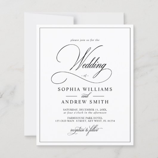 Budget Classic Black & White Wedding Invitation (Voorkant)