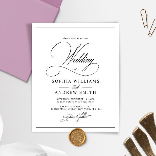 Budget Classic Black & White Wedding Invitation