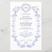 Budget classic blue all in one wedding invitation flyer (Voorkant)