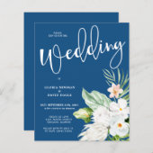 Budget Classic Blue Floral Wedding Uitnodiging (Voorkant / Achterkant)