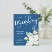 Budget Classic Blue Floral Wedding Uitnodiging (Staand voorkant)