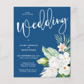 Budget Classic Blue Floral Wedding Uitnodiging (Voorkant)