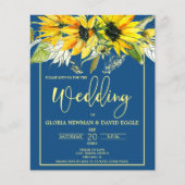 Budget Classic Blue Sunflower Weduwen Uitnodiging (Voorkant)
