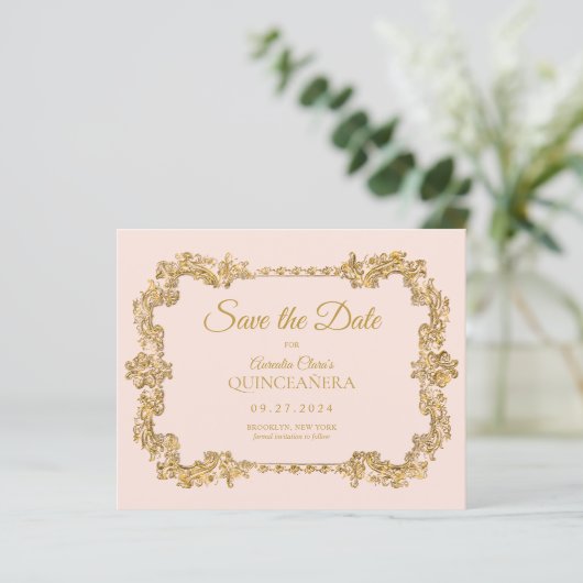 BUDGET Classic Blush Roze Goud Lijst Quinceanera (Staand voorkant)