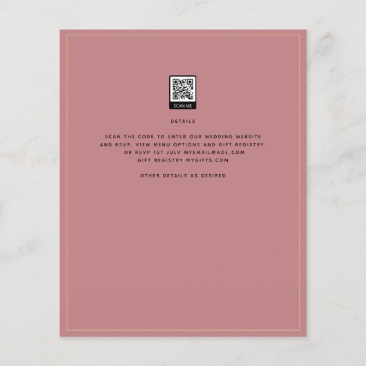 BUDGET Classic Dusty Roos Pink Gold Wedding Invite (Achterkant)