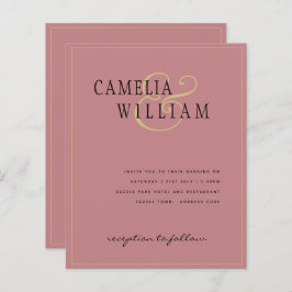 BUDGET Classic Dusty Roos Pink Gold Wedding Invite