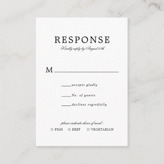 BUDGET Classic Eenvoudige bruiloft RSVP Maaltijd E Informatiekaartje (Voorkant)