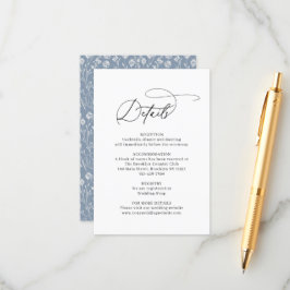 Budget Classic Elegant Bloemen Stoffig Blauw Bruil Informatiekaartje