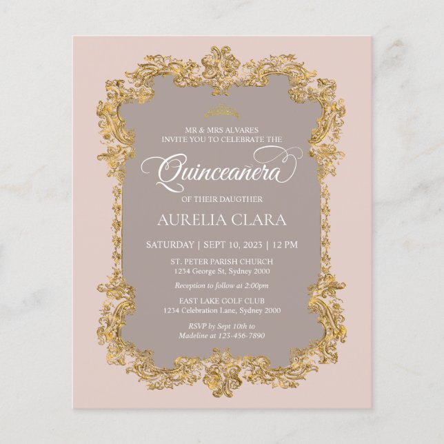 Budget Classic Elegant Blush Roze Goud Quinceanera (Voorkant)