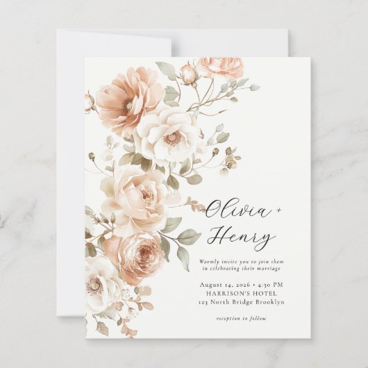 Budget Classic Elegant Floral Wedding Invitation (Voorkant)