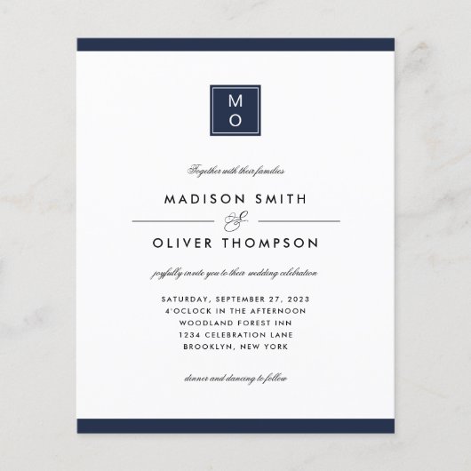 BUDGET Classic Elegant Marine Blauw Monogram Bruil (Voorkant)