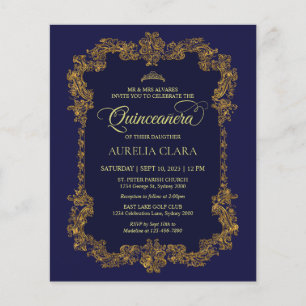Budget Classic Elegant Navy Blauw Goud Quinceanera