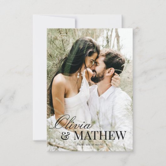 BUDGET Classic Elegante Kalligrafie Foto Bruiloft Bedankkaart (Voorkant)