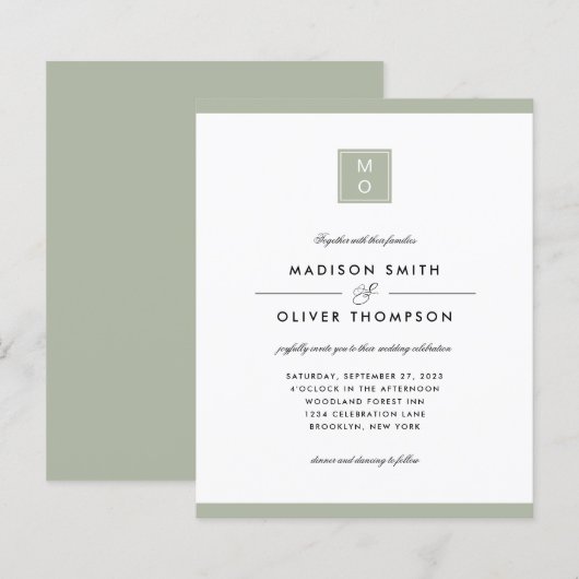 BUDGET Classic Elegante Sage Groene Monogram Bruil (Voorkant / Achterkant)