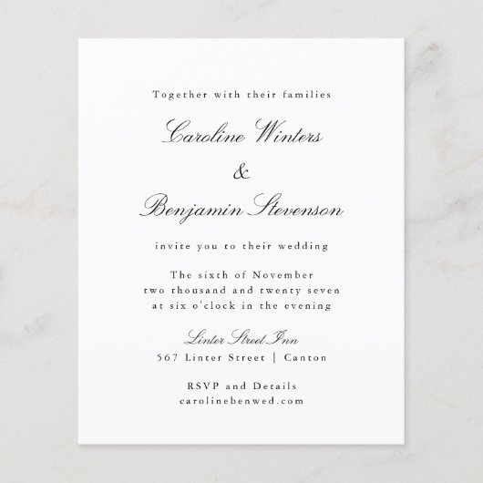 Budget Classic Formal Elegant Wedding Uitnodiging (Voorkant)