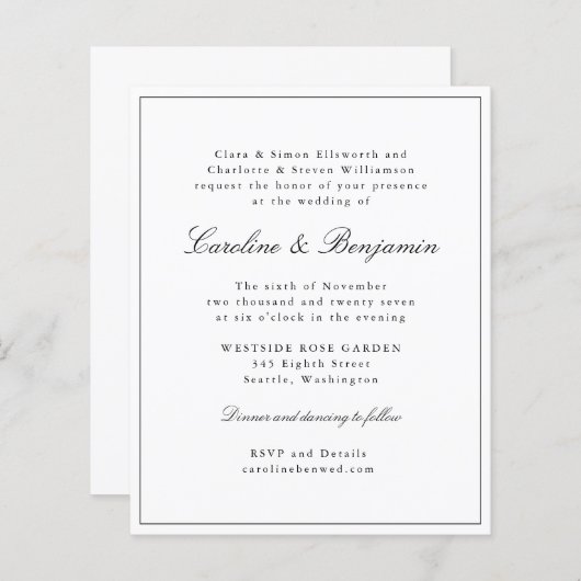 Budget Classic Script Elegant Wedding Invitation (Voorkant / Achterkant)