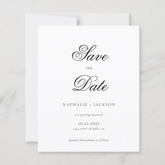 BUDGET Classic Script Photo Wedding Save the Date (Voorkant)