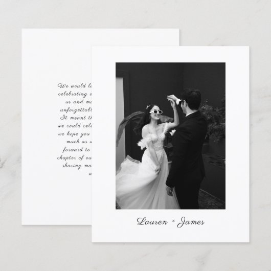 Budget Classic Script Wedding Photo Thank You Card (Voorkant / Achterkant)