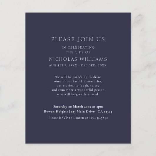 Budget Classic Viering van het leven Foto Begrafen Flyer (Achterkant)