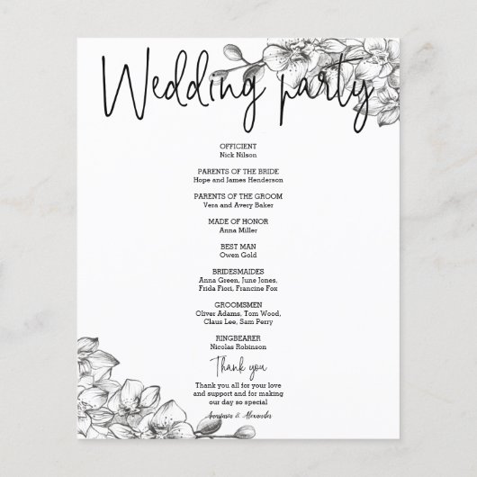 Budget Classic Wedding Program card. Flyer (Achterkant)