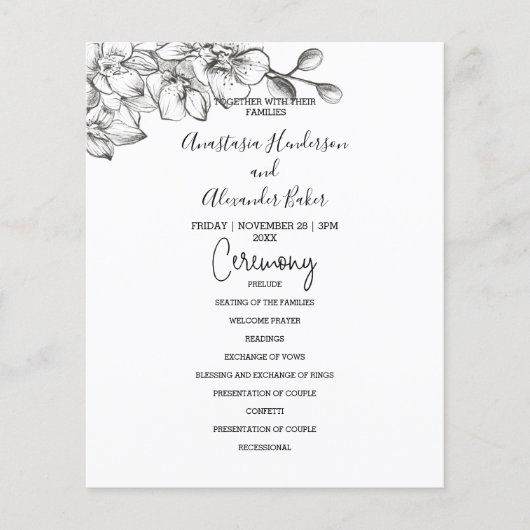 Budget Classic Wedding Program card. Flyer (Voorkant)