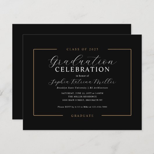 Budget Classy Black Gold Afstuderen Graduparty (Voorkant / Achterkant)