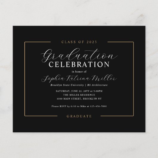 Budget Classy Black Gold Afstuderen Graduparty (Voorkant)