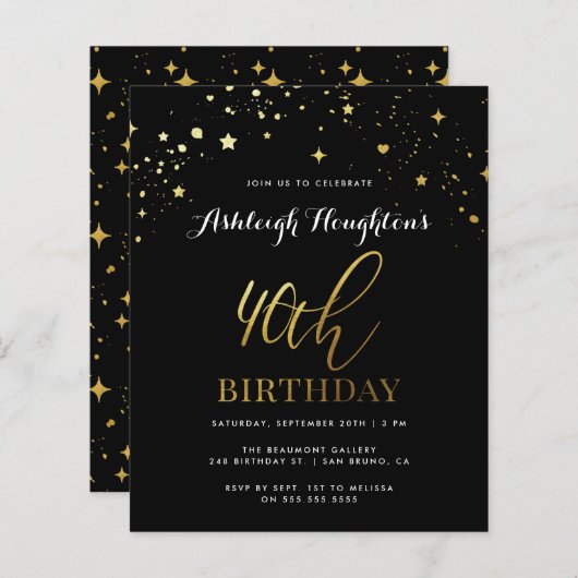 Budget Classy Black & Gold Confetti 40e verjaardag (Voorkant / Achterkant)