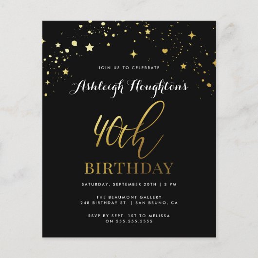 Budget Classy Black & Gold Confetti 40e verjaardag (Voorkant)