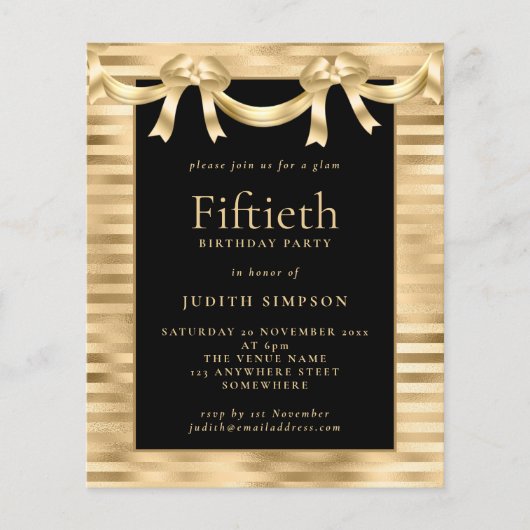 Budget Classy Gold Black - uitnodiging voor 50e ve (Voorkant)