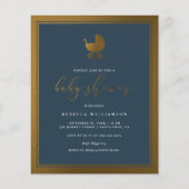 Budget Classy Navy Blue Gold Pram Boy Baby shower (Voorkant)