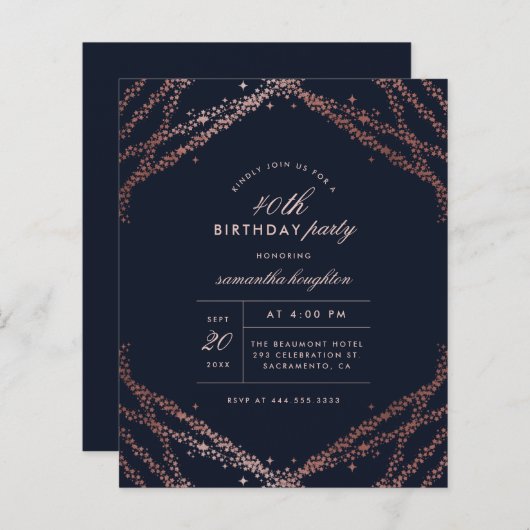 Budget Classy Roos Gold & Navy Blue Birthday Party (Voorkant / Achterkant)