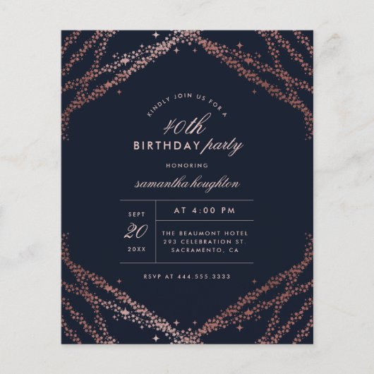 Budget Classy Roos Gold & Navy Blue Birthday Party (Voorkant)
