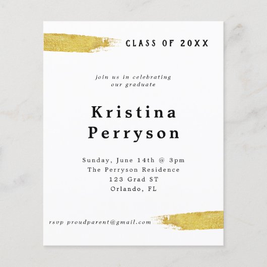 Budget Classy White en Gold Afstuderen Invitation (Voorkant)