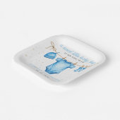 Budget Clothesline Blue Boy Baby Shower invitation Papieren Bordje (Gebogen)