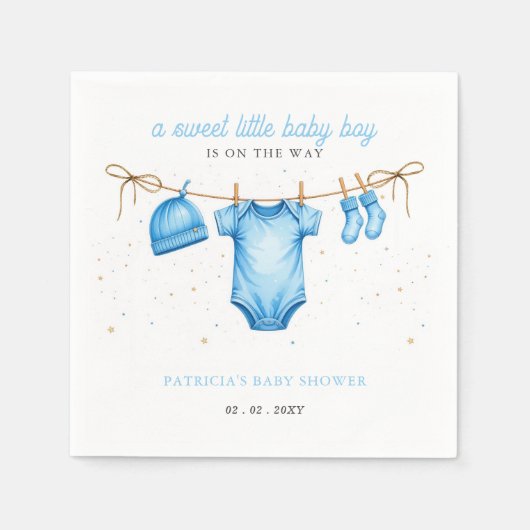 Budget Clothesline Blue Boy Baby Shower invitation Servet (Voorkant)
