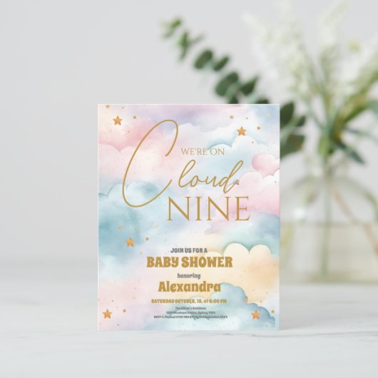 Budget Cloud 9 Gold Stars Waterverf Baby shower (Staand voorkant)