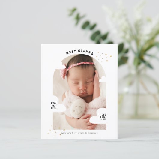 BUDGET Cloud Arch Fotocollage Bedankt Geboorte (Staand voorkant)