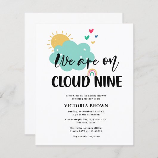 Budget Cloud NIne Baby Shower Invitation (Voorkant / Achterkant)