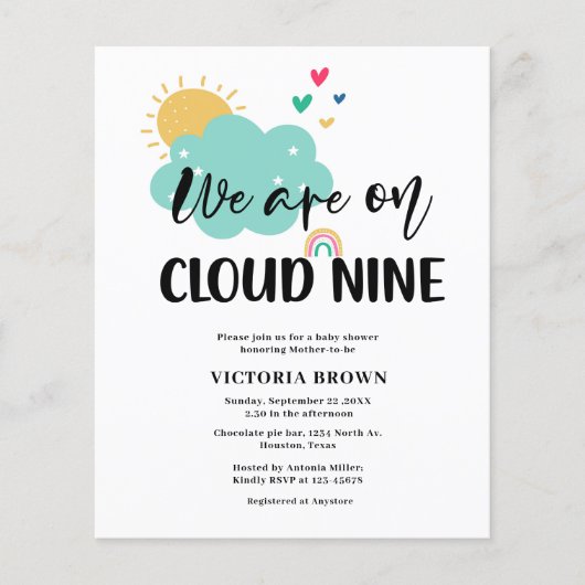 Budget Cloud NIne Baby Shower Invitation (Voorkant)