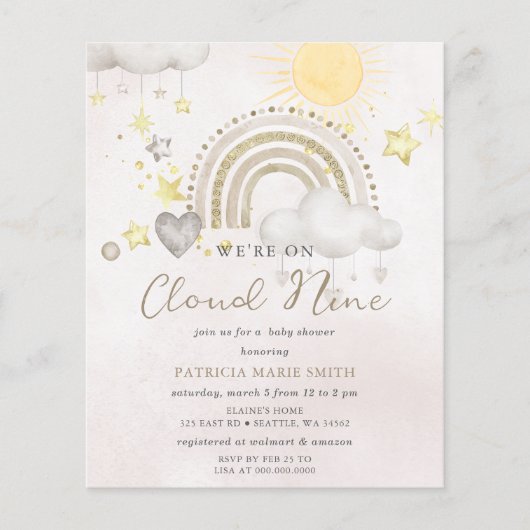 Budget Cloud Nine Boho Baby Shower Uitnodiging (Voorkant)