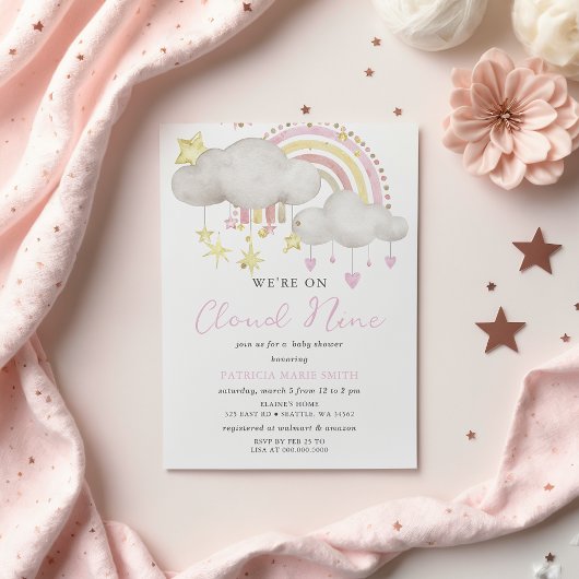 Budget Cloud Nine Girl Baby shower Uitnodiging